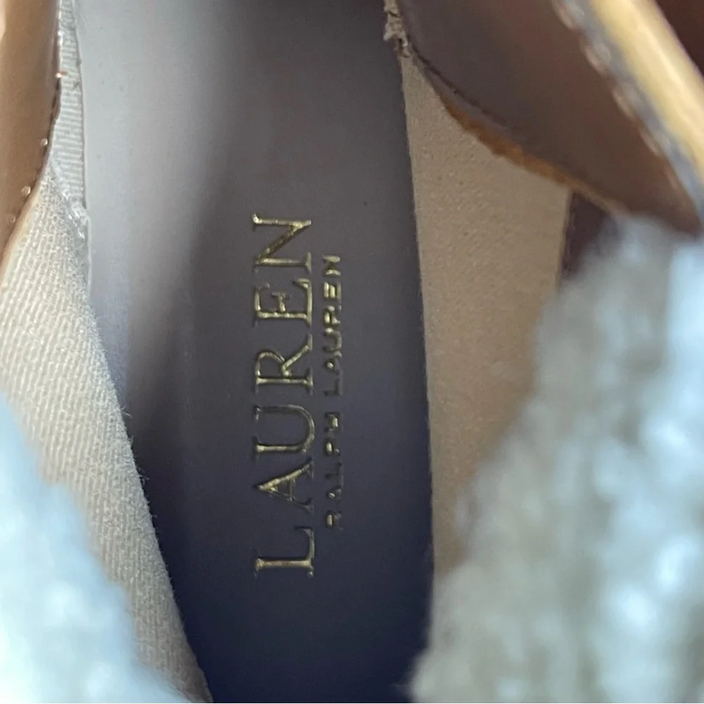 Lauren Ralph Lauren Carlee suede tan combat lace-up 
boots fauxshearling 8.5 New - Picture 10 of 12